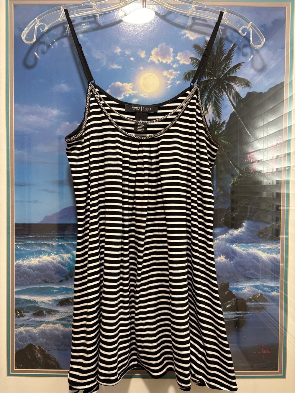 White House Black Market Black and White Strapless-Look Tank Dress